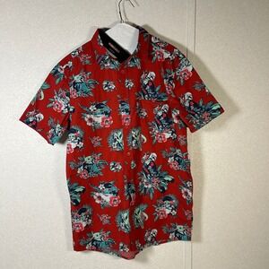 NWT star wars mandalorian grogu red hawaiian button down floral shirt Medium